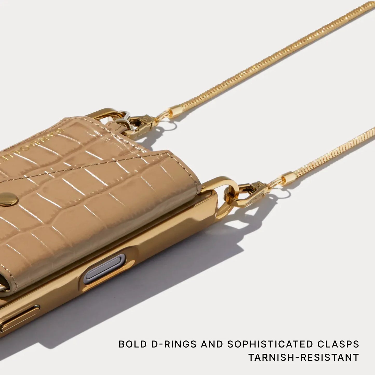 Remi Chain Chrome Magnet Wallet Crossbody Phone Case - Tan Croc/Chrome Gold