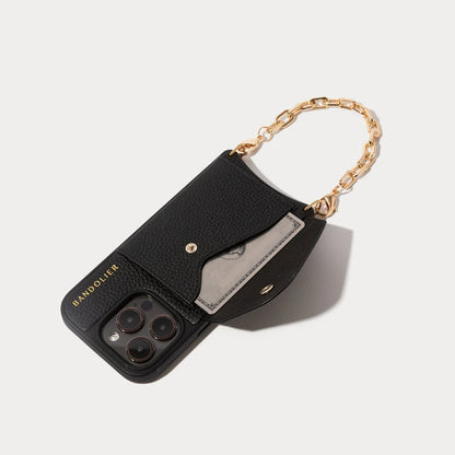 Gia Side Slot Leather Crossbody Bandolier Set - Black/Gold