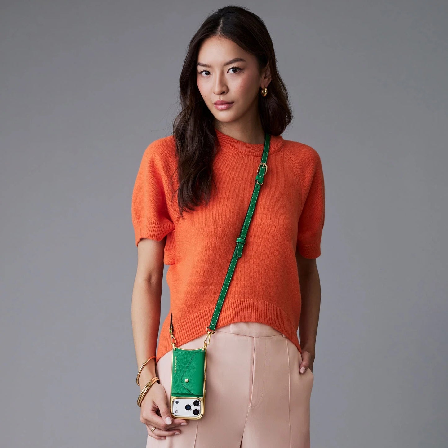 Donna Chrome Crossbody Phone Case - Fern Green/Gold