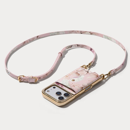 Donna Chrome Crossbody Phone Case - Ceci Pink Floral/Chrome Gold