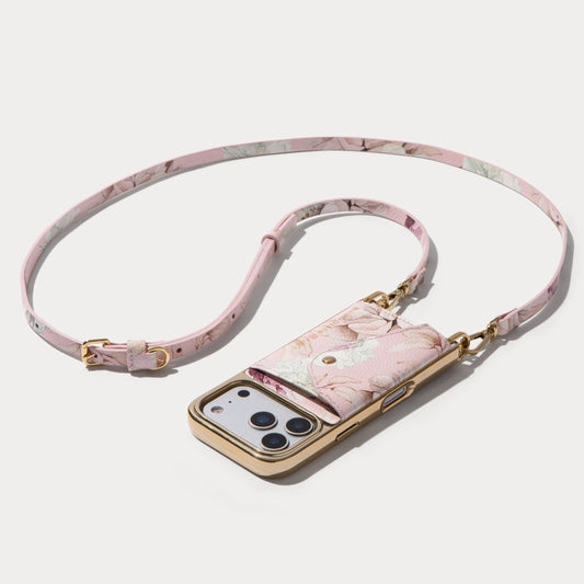 Donna Chrome Crossbody Phone Case - Ceci Pink Floral/Chrome Gold