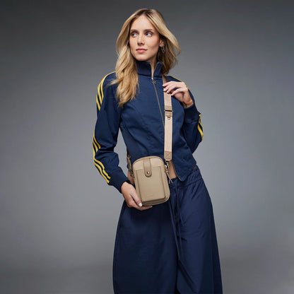 Dillon Nylon Crossbody Bag - Taupe/Gold