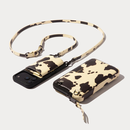 Remi Magnet Wallet Crossbody Phone Case Pouch Set - Spotted Hide/Pewter