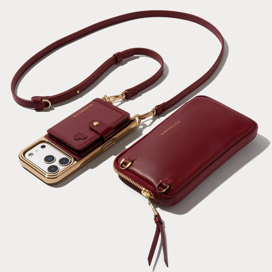 Ivy Pouch Set - Cranberry/Gold