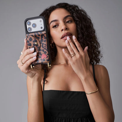 Gia Crossbody Phone Case - Heart Leopard/Gold
