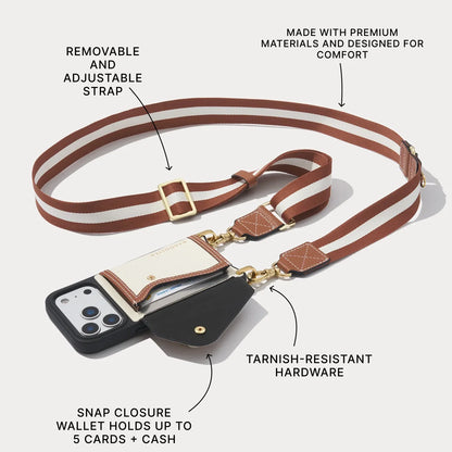 Brooke Canvas Crossbody Phone Case - Cream Sienna/Gold