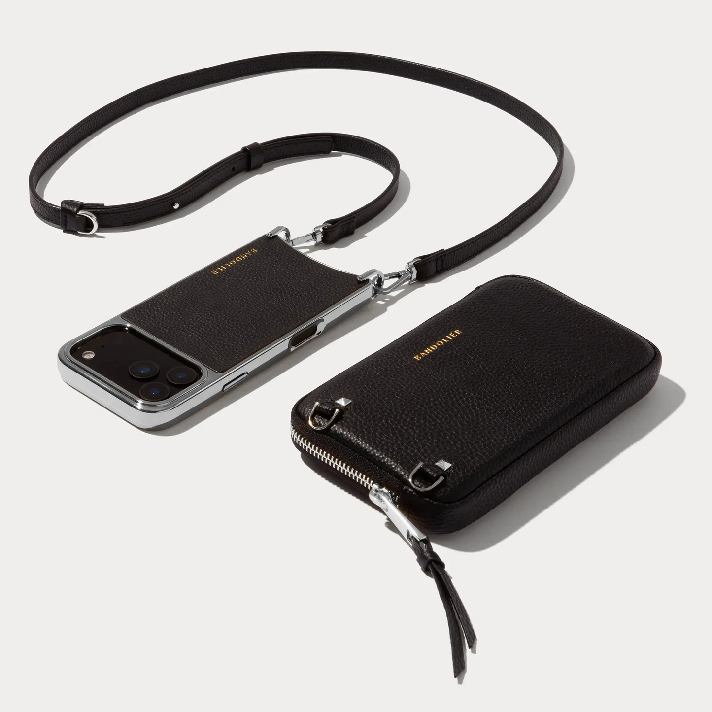 Rayna Chrome Pouch Set - Black/Chrome Silver