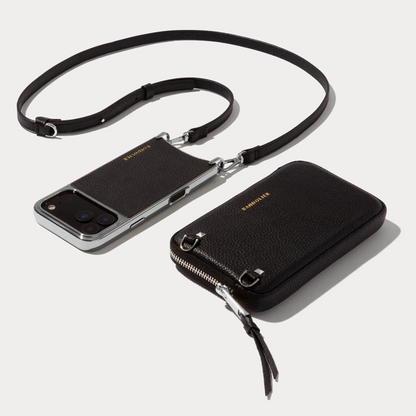Rayna Chrome Pouch Set - Black/Chrome Silver