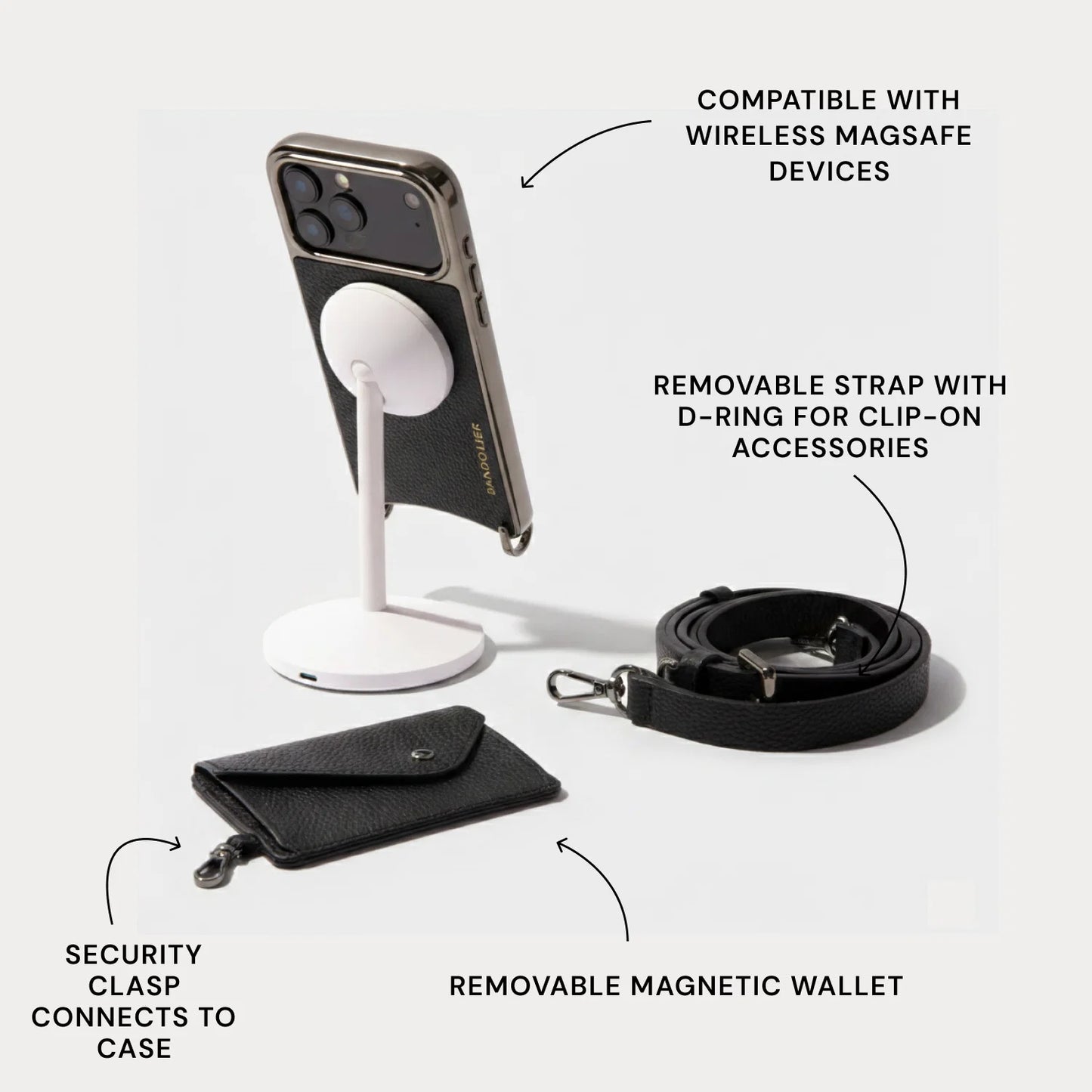 Remi Chrome Magnet Wallet Crossbody Phone Case - Black/Pewter