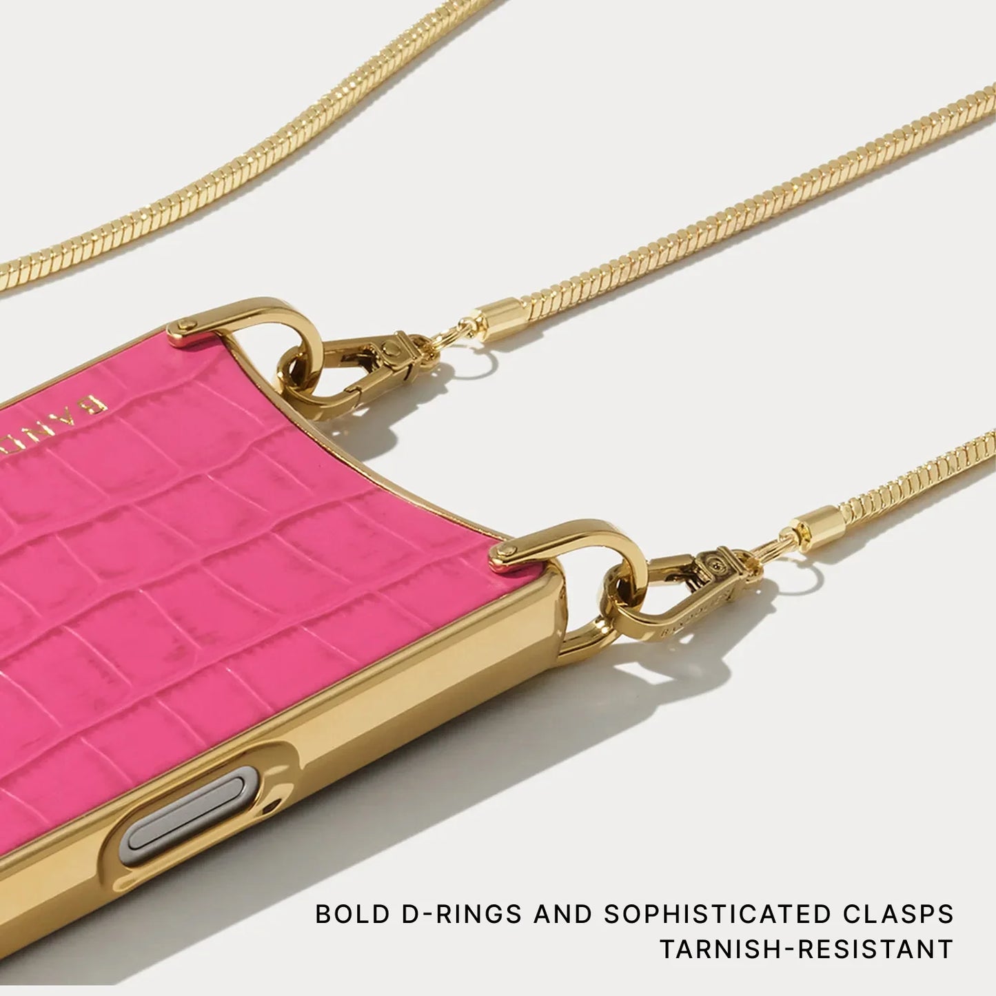 Remi Chain Chrome Magnet Wallet Crossbody Phone Case - Magenta Croc/Chrome Gold