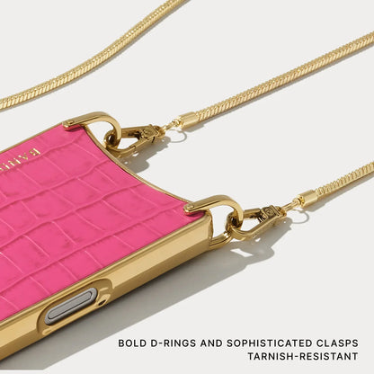 Remi Chain Chrome Magnet Wallet Crossbody Phone Case - Magenta Croc/Chrome Gold
