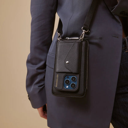 Pebble Leather Expanded Zip Pouch - Black/Silver