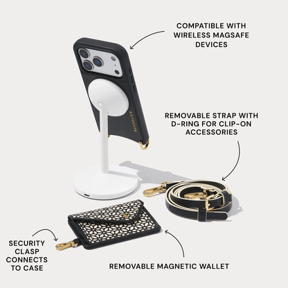 Mira Magnet Wallet Crossbody Phone Case - Black Ivory/Gold