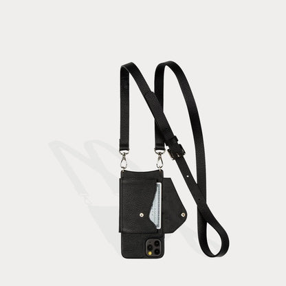 Hailey Folio Pebble Leather Crossbody Bandolier - Black/Silver