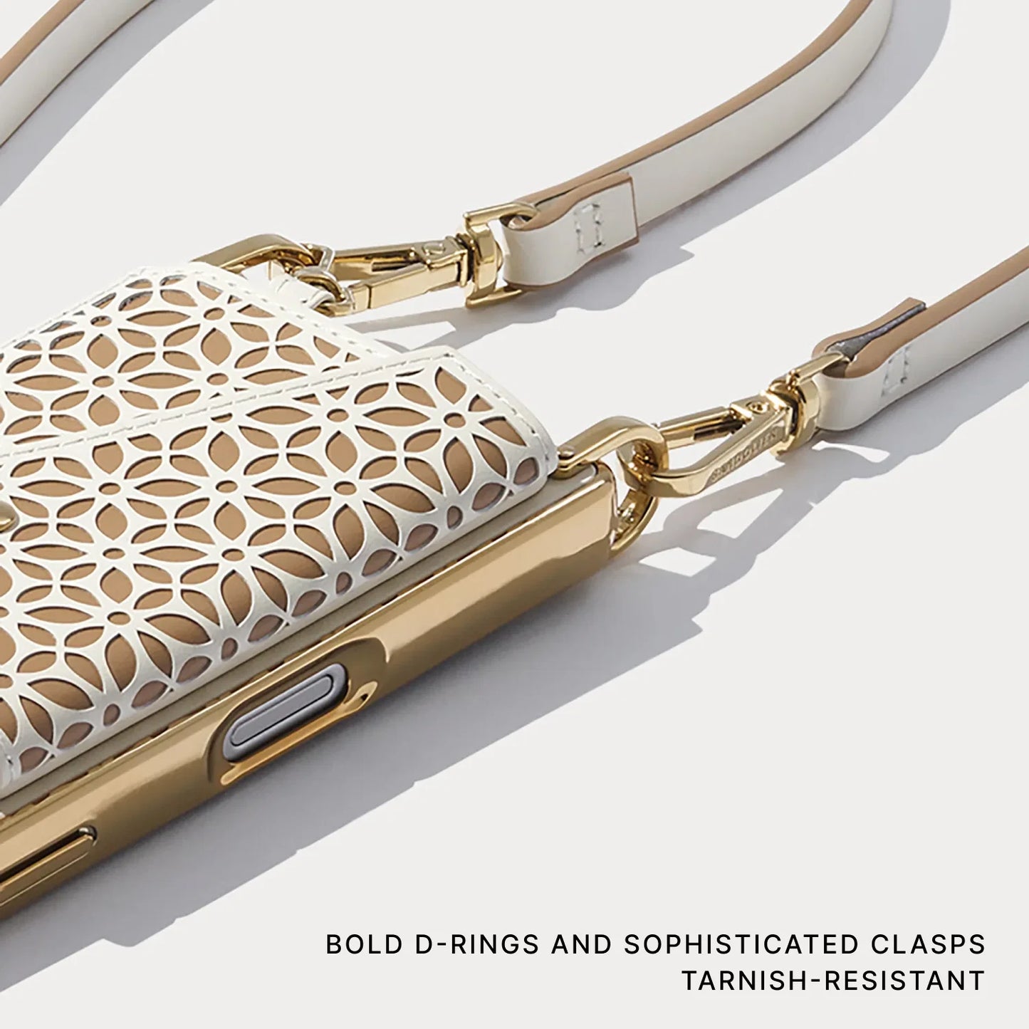 Mira Chrome Magnet Wallet Crossbody Phone Case - Ivory Tan/Chrome Gold