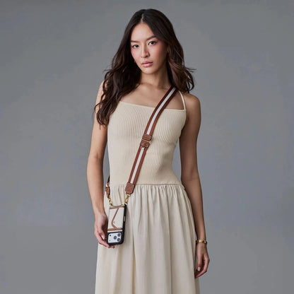 Brooke Canvas Crossbody Phone Case - Cream Sienna/Gold