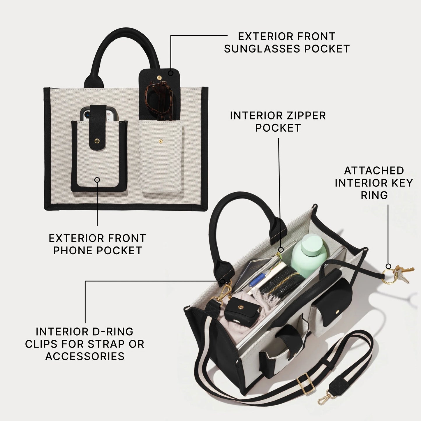 Dillon Book Tote - Cream Black/Gold