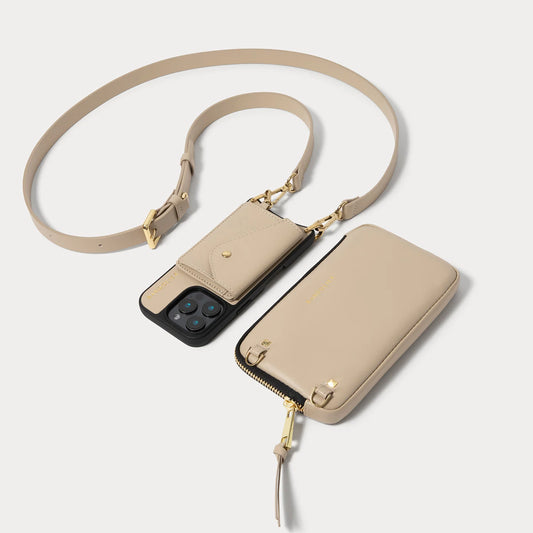 Remi Magnet Wallet Crossbody Phone Case Pouch Set - Beige/Gold