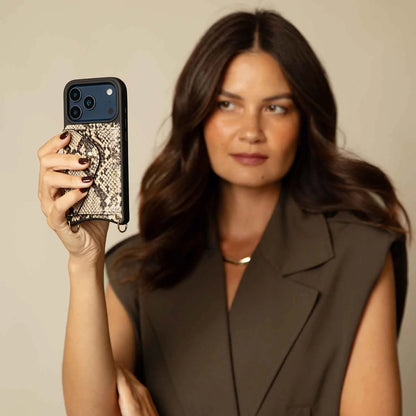 Donna Crossbody Phone Case - Grey Snake/Gold