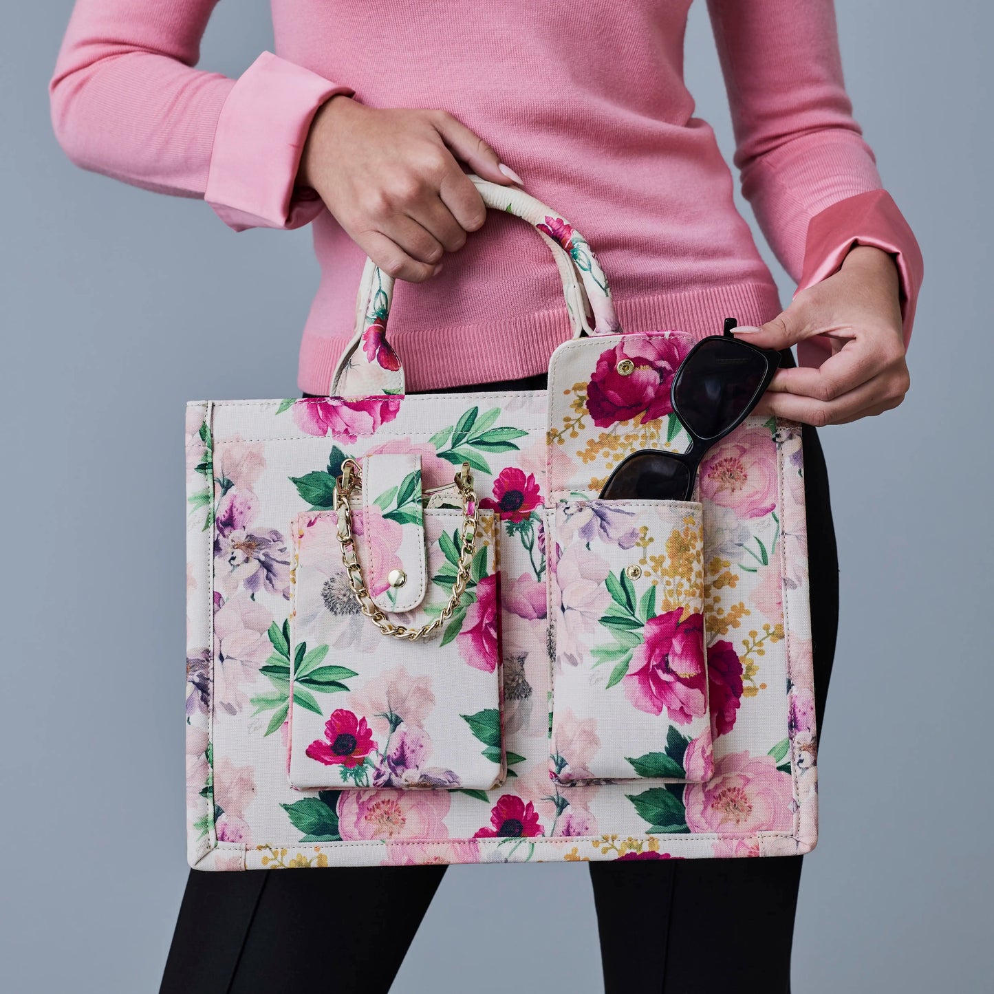 Book Tote - Ceci Ivory Floral/Gold