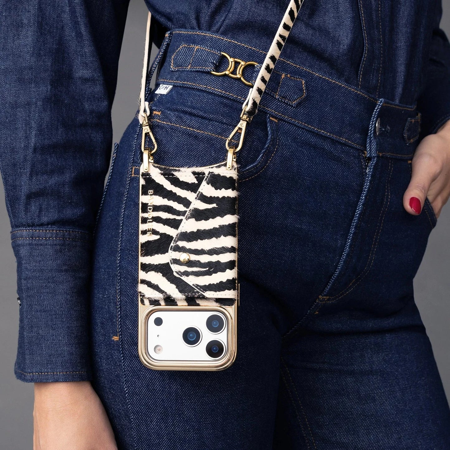 Donna Crossbody Phone Case - Zebra/Gold