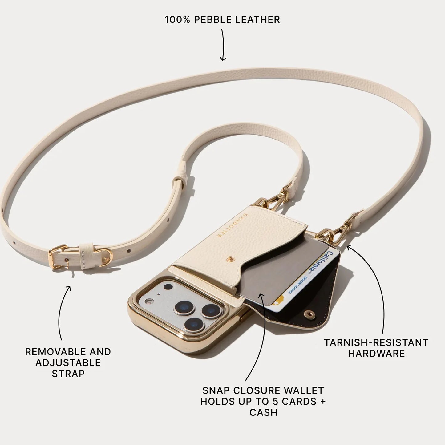 Donna Chrome Crossbody Phone Case - Ivory/Chrome Gold
