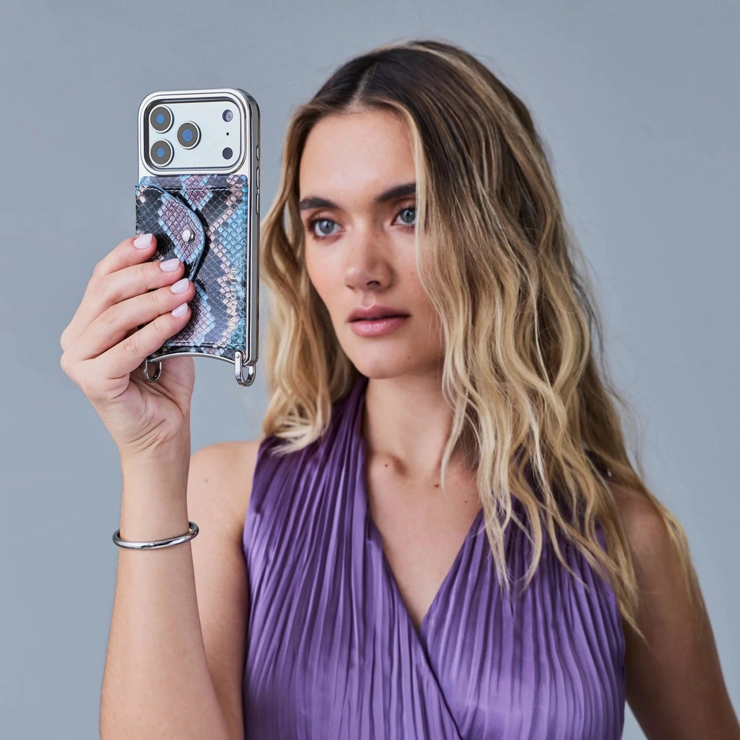 Donna Chrome Crossbody Phone Case - Prism Snake/Silver Chrome