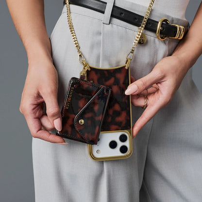 Rio Magnet Crossbody Phone Case - Tortoise/Chrome Gold