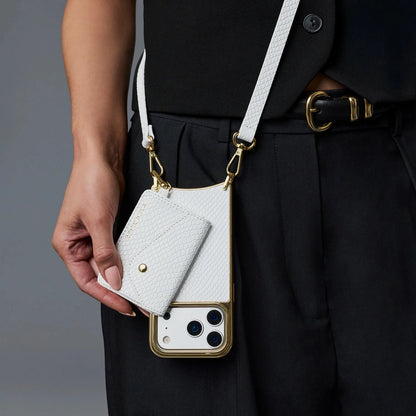 Remi Chrome Magnet Wallet Crossbody Phone Case - White Snake/Gold