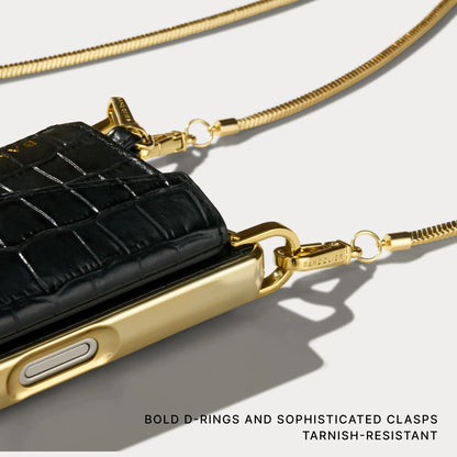 Remi Chain Magnet Wallet Crossbody Phone Case - Black Croc Chrome/Gold