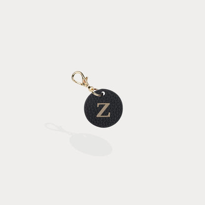 Round Leather Initial Charm - Black/Gold