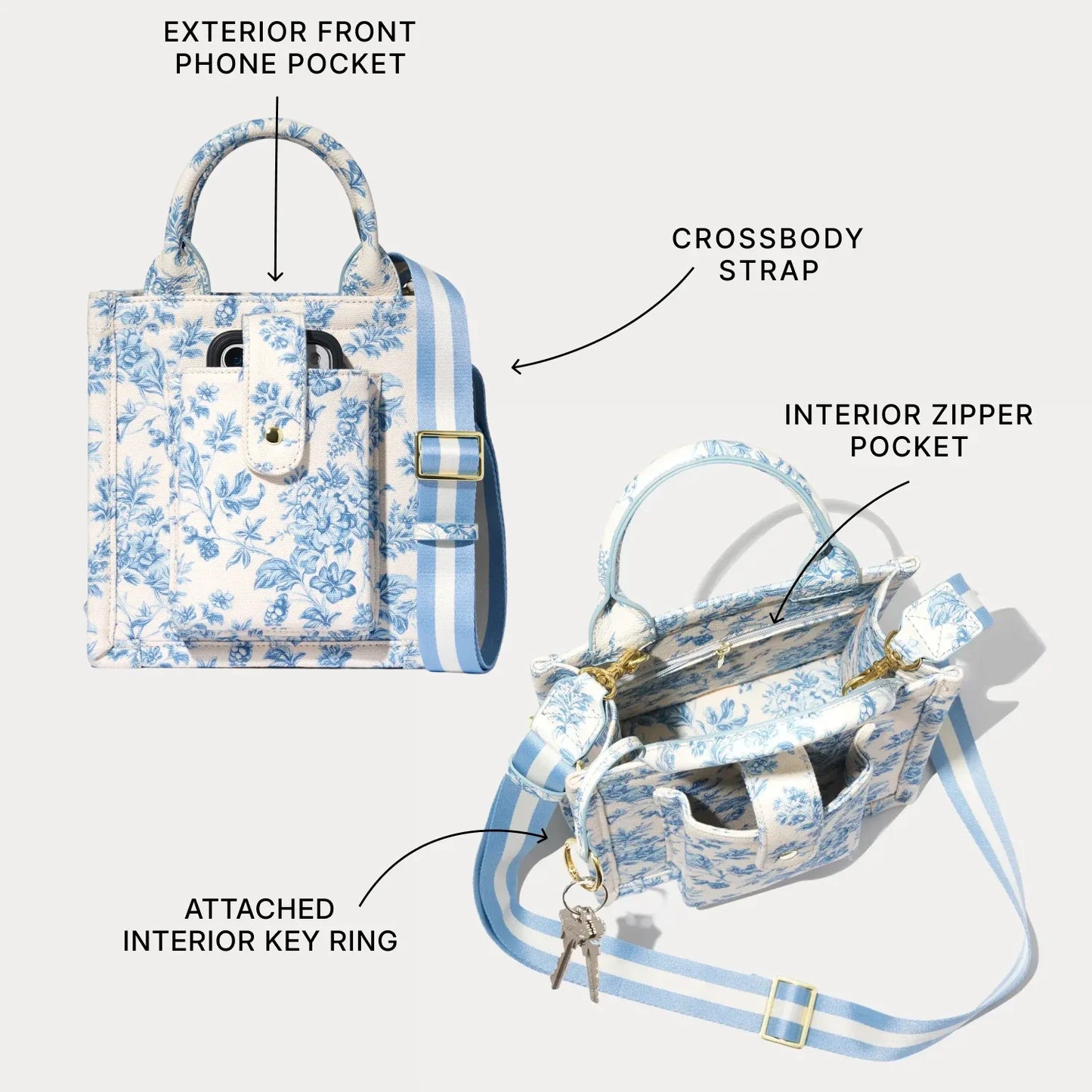 Small Dillon Book Tote - Chambray Toile/Gold