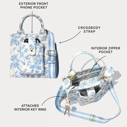 Small Dillon Book Tote - Chambray Toile/Gold