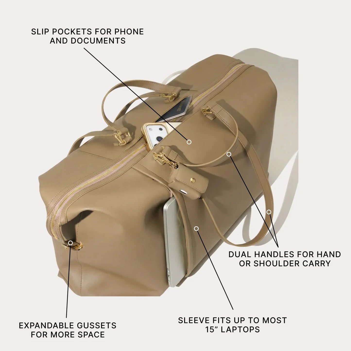 Weekender Bag - Khaki/Gold