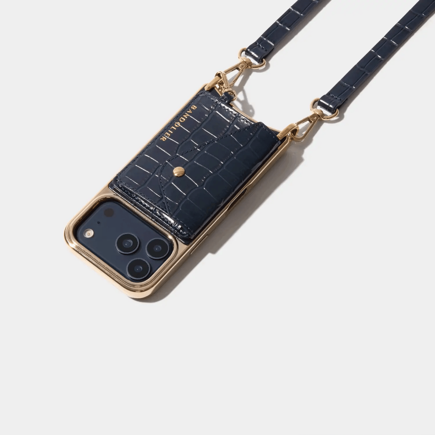 Remi Magnet Wallet Crossbody Phone Case - Navy Croc/Gold