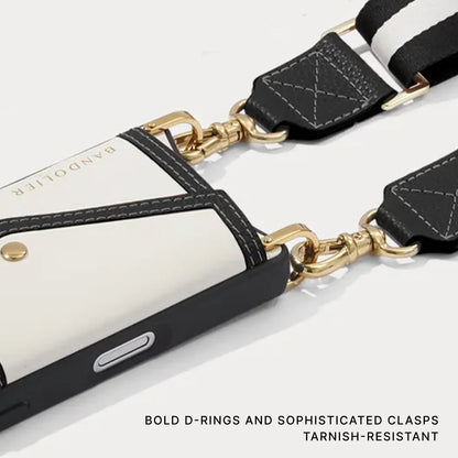 Brooke Canvas Crossbody Phone Case - Cream Black/Gold