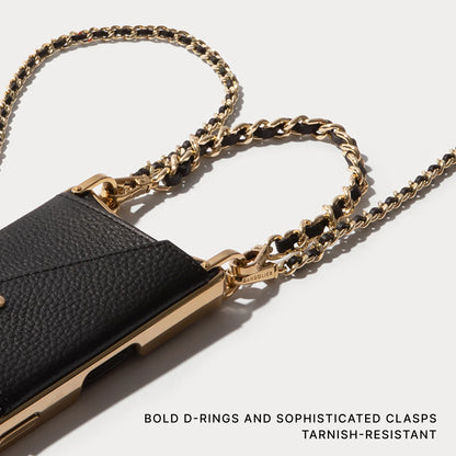 Lily Chrome Side Slot Leather Crossbody Bandolier Set - Black Chrome/Gold