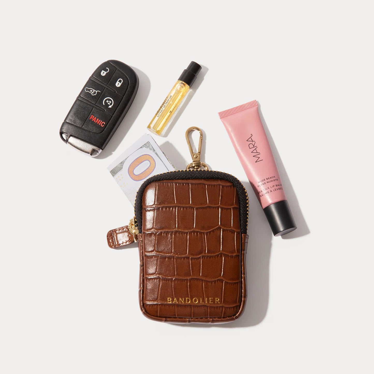 Mini Zip Clip-On Pouch - Brown Croc/Gold