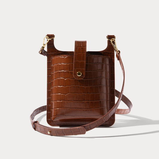 Parker Phone Bag - Brown Croc/Gold