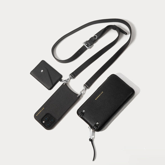 Remi Magnet Wallet Crossbody Phone Case Pouch Set - Black/Silver