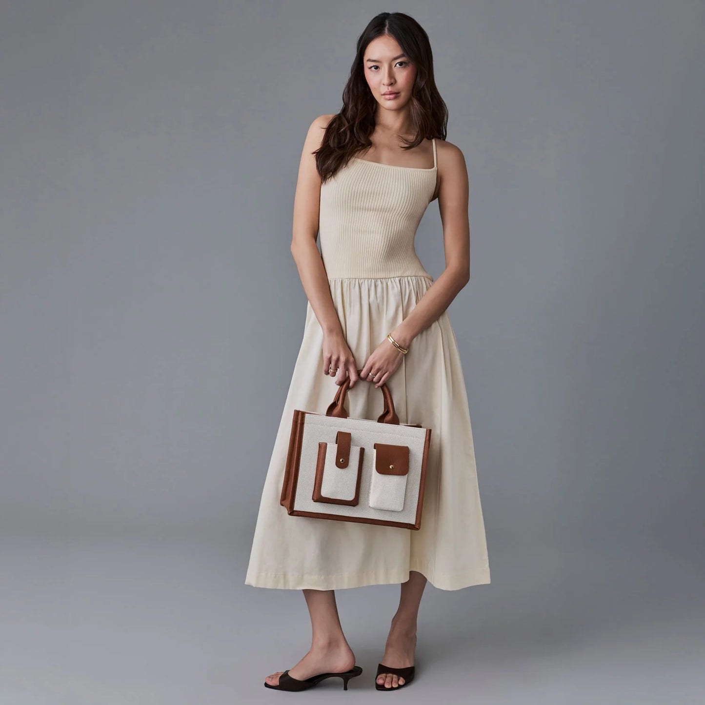 Dillon Book Tote - Cream Sienna/Gold