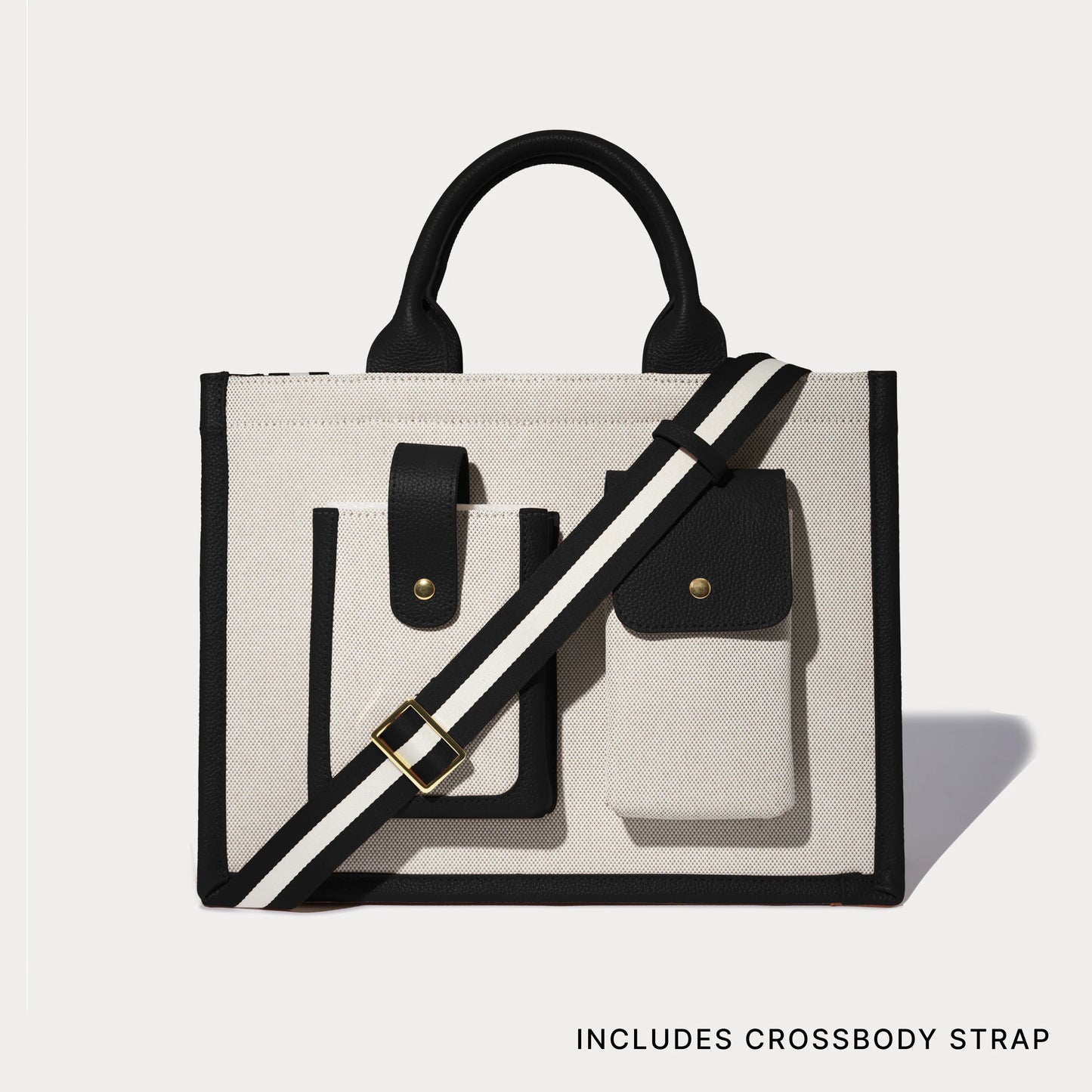 Dillon Book Tote - Cream Black/Gold