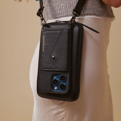 Pebble Leather Expanded Zip Pouch - Black/Pewter
