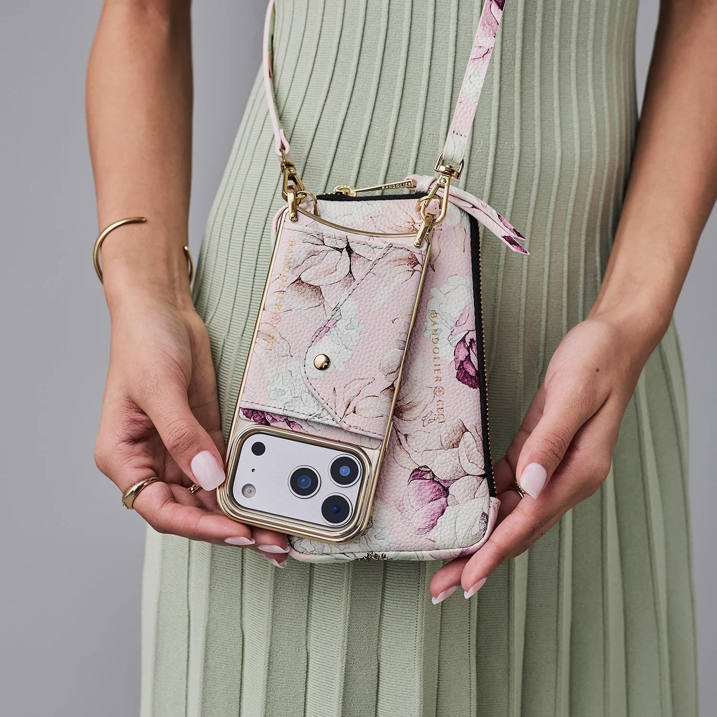 Expanded Zip Pouch - Ceci Pink Floral/Gold