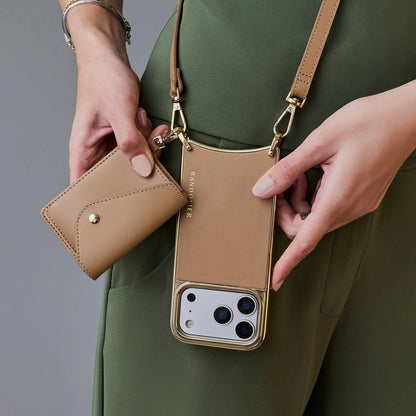 Remi Chrome Magnet Wallet Crossbody Phone Case - Tan/Chrome Gold