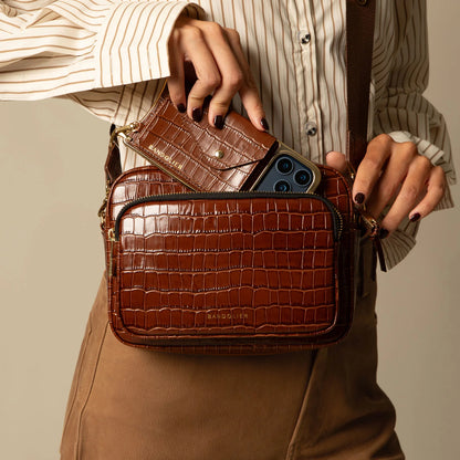 Drew Bag - Brown Croc/Gold