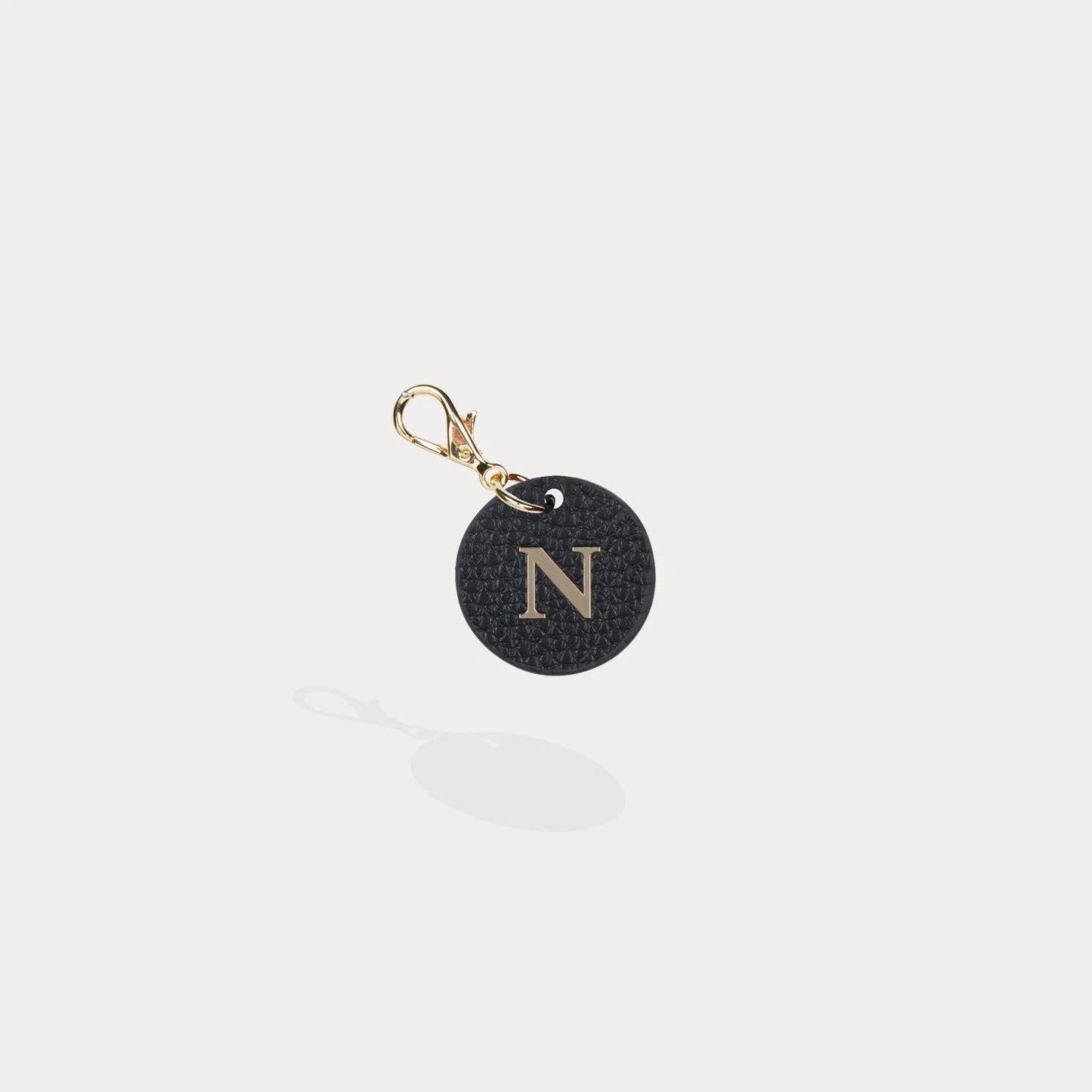 Round Leather Initial Charm - Black/Gold