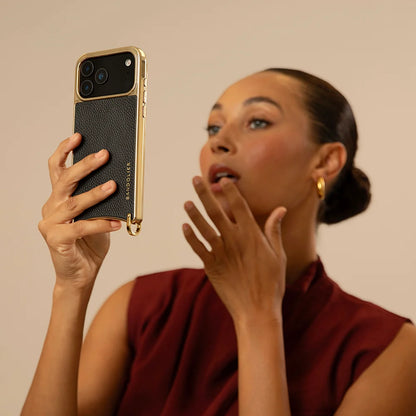 Rayna Chrome Crossbody Phone Case - Black/Gold