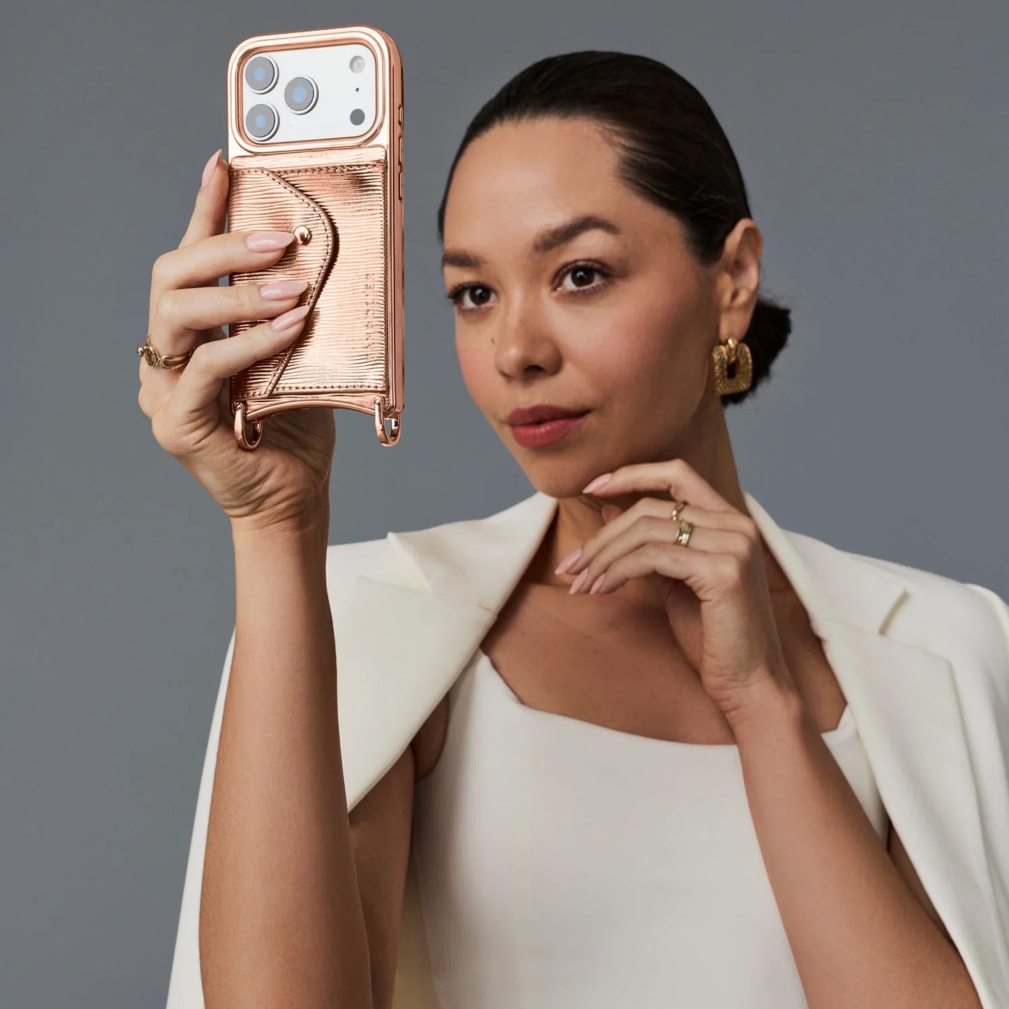 Gia Chrome Crossbody Phone Case - Rose Gold Wave/Chrome Rose Gold