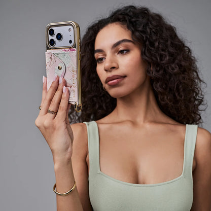 Donna Chrome Crossbody Phone Case - Ceci Pink Floral/Chrome Gold